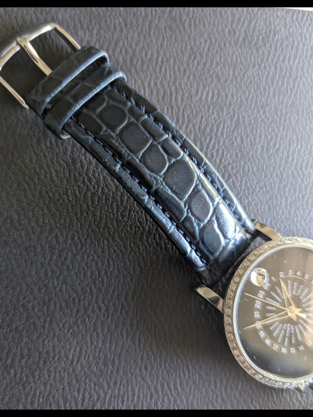 Movado Black Dial Diamond Bezel Watch with Black Strap - Picture 5 of 14